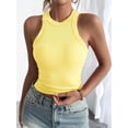 thumbnail image 6 of Light Yellow Womens Ribbed Knit Racerback Crop Tank Top, Tight Fitted Casual Activewear, 6 of 6