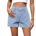 thumbnail image 2 of Women's Elastic Waist Shorts with Pockets, Casual Cotton Stretch Shorts, Soft High Waist Denim Shorts for Women, Summer Daily Wear Lounge | VerBelle,Light Blue S, 2 of 8