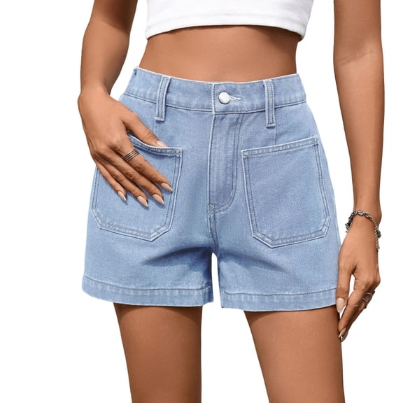 Jean Shorts Womens, Summer Elastic Waist Fashion Denim Shorts, High Waisted Outdoor Jorts with 4 Pockets