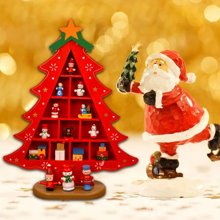 Wooden Christmas Winter Red Santa Claus And Christmas Tree - Temu