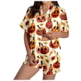 thumbnail image 3 of FASHOFT Women's Silk Satin Halloween Pajamas Set Funny Ghost Pumpkin Printing Short Sleeve Sleepwear Button Down Pjs Loungewear Orange M, 3 of 8