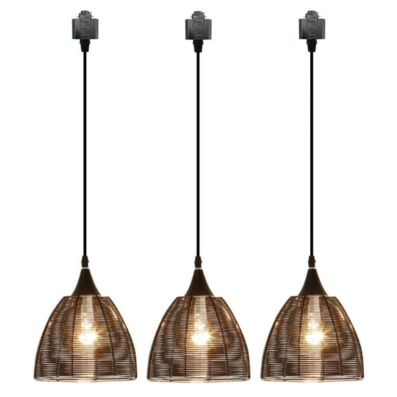 Kiven 3-Light H-Type track lighting pendants,Modern h track pendant lights,Decorative Track Lighting Fixture for Kitchen Island Hallway,Brown Aluminum Lampshade