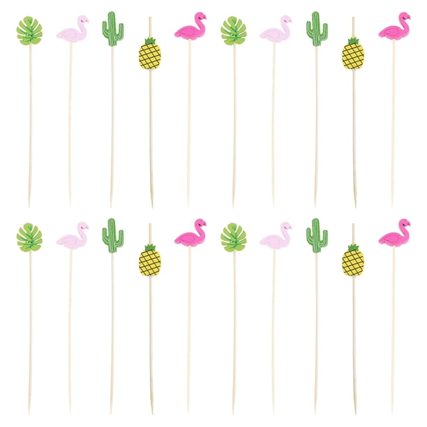 EeaseMX 100 brochetas de madera para decorar fiestas hawaianas, palitos de fruta y cócteles (estilo surtido)