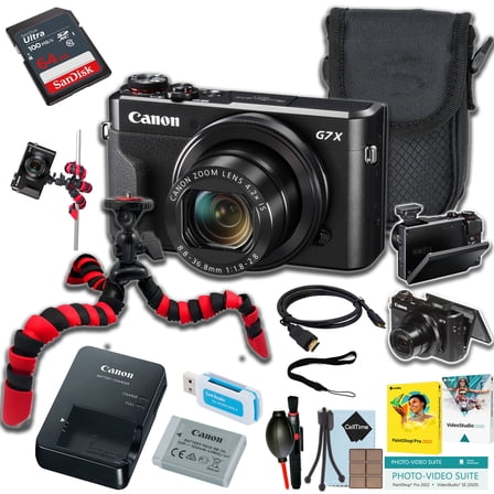 Canon PowerShot G7 X Mark II Digital Camera   64GB Ultra Memory Card   Spider Tripod   Camera Case   More (14pc Bundle)