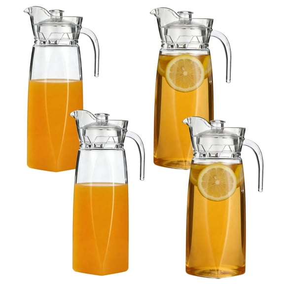 4 Pcs Acrylic Water Pitcher Set, 42.27 fl oz Clear Beverage Container with Lids, Refrigerator Fridge Jug, Lightweight Plastic Pitcher with Lid and Handle for Juice, Drinks, Parties