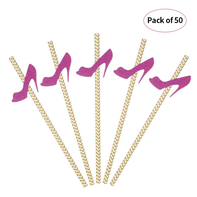 Graflsoa Glitter High Heel Paper Straws with Adhesive Cards for Parties, 50-Pack, Disposable & Eco-Friendly