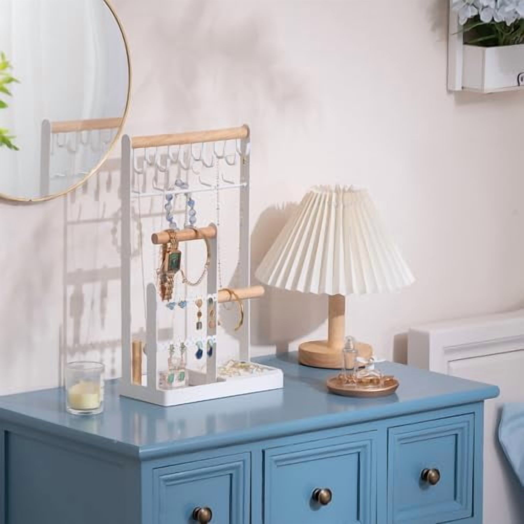 Jewelry Organizer Jewelry Stand Jewelry Holder Organizer, 4-Tier Necklace Organizer with Ring Tray, Large Aesthetic Jewelry Tower Storage Rack Tree for Bracelets Earrings Rings -Large, White