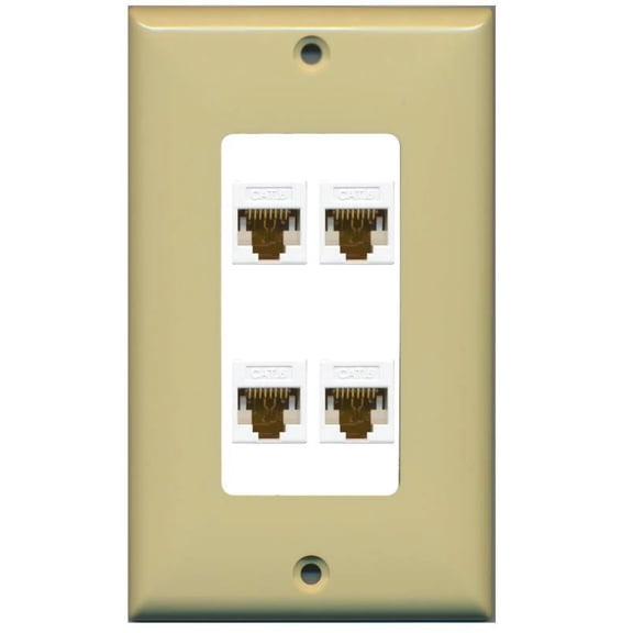 RiteAV Decorative 1 Gang 4 Port Cat6 Wall Plate - Ivory/White