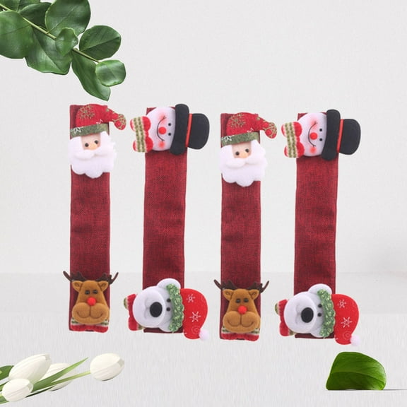 HONITANO 4Pcs Fridge Door Handle Covers Assorted Color Christmas Pattern Protective Kitchen Appliances 11.8x5.5x0.4in
