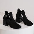 thumbnail image 2 of SACFOF Womens Peep Toe Ankle Booties Chunky Heels Cutout Back Zipper Sandals Suede Side Ankle Strap Dress Sandals, 2 of 6