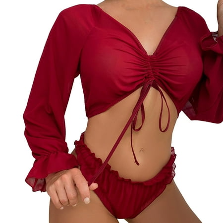 

Women Long Sleeve Lingerie Outer Wear Pajamas Chemise Nightie Short Top