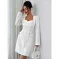 thumbnail image 4 of White Tweed Sweetheart Neck Long Sleeve Tailored Short Dress For Women, 4 of 7