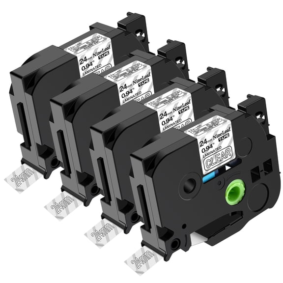 NineLeaf 4 Pack Compatible for Brother P-touch TZe-155 TZe155 TZ-155 TZ155 24mm 0.94 Inch White on Clear Laminated TZe TZ Label Tape 1'' x 26.2ft
