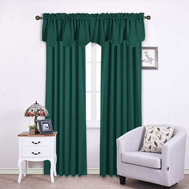 MAWCLOS Poche pour Tringle Rideau Occultant Écoénergétique Isolé Thermiquement 2 Pcs Cantonnière de Luxe Protection UV 2 Panneaux Rideaux d'Intimité Rideaux Vert Foncé-Cantonnières L:69"x H:18 Pouces/ 175cm*45cm-1PCS