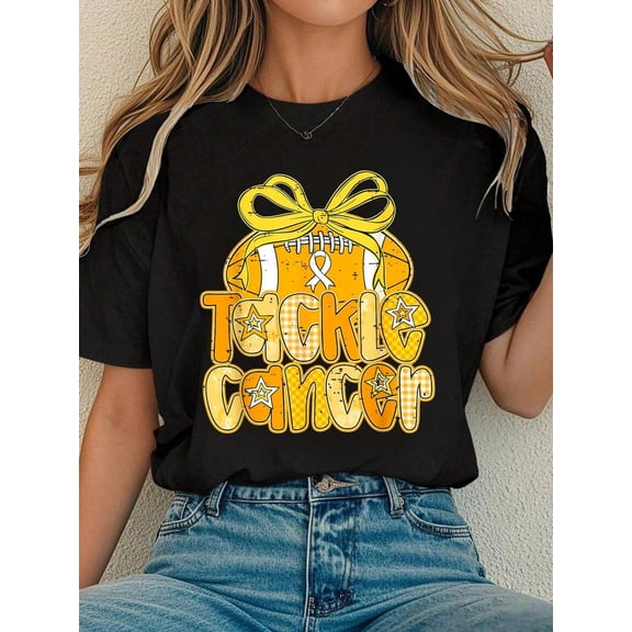 Coquette Football Tackle Cancer Childhood Awareness Gold T-Shirt Tee Shirts Women