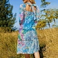 thumbnail image 3 of Blue Watercolor Spring Pastel Hydrangea Flower Pattern Square Neck Dress Sweet Summer Dress Women Elegant Halter Print Dress, 3 of 5