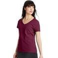 thumbnail image 2 of Hanes Perfect-T Women's V-Neck Cotton T-Shirt, Value 2-Pack Maroon XL, 2 of 5