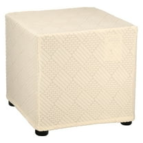 Stripe Stretch Ottoman Cover Square Fit Length 14"-17", Small, Beige