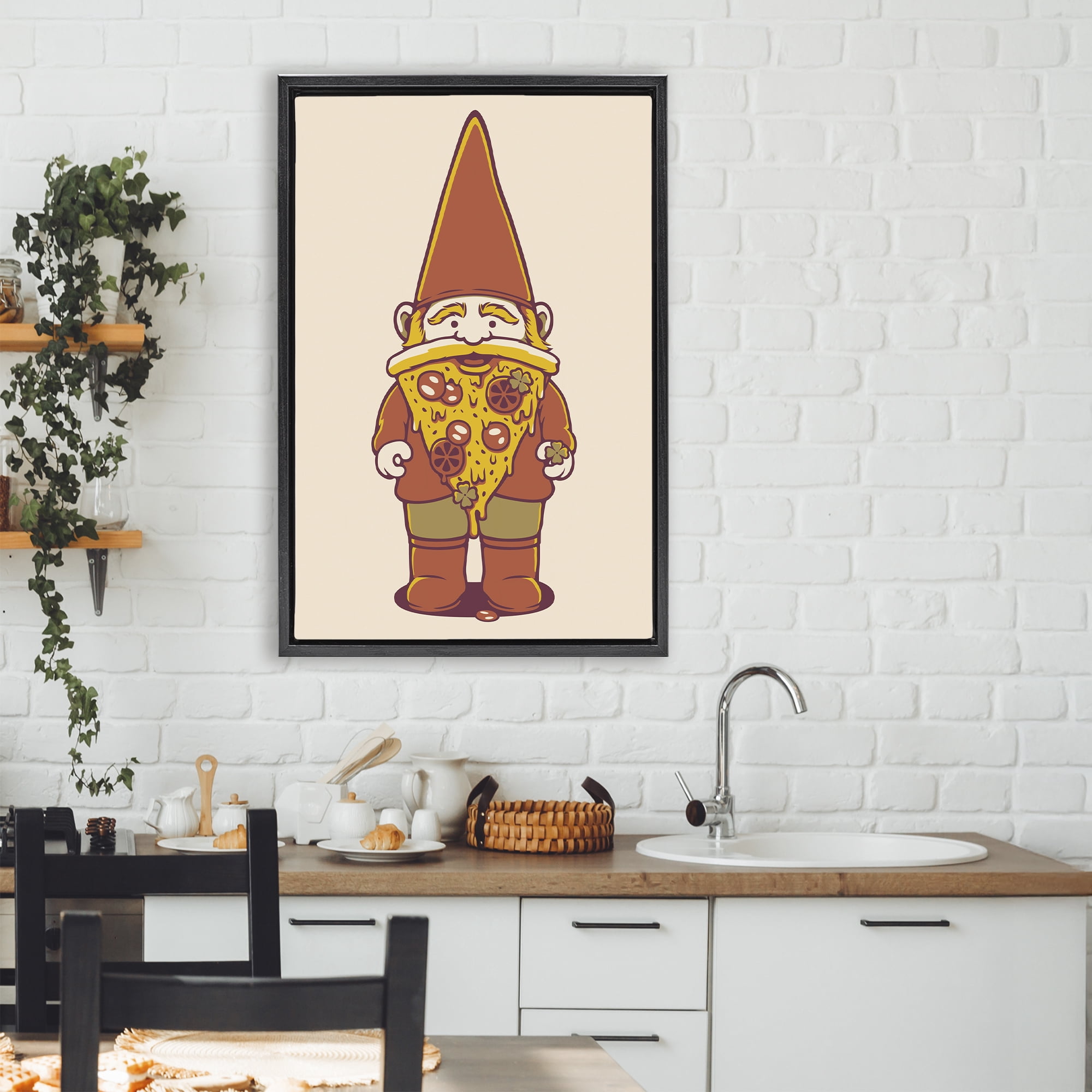 Stupell Industries Happy Pizza Gnome Black Framed Floater Canvas Wall Art, design by Tobe Fonseca