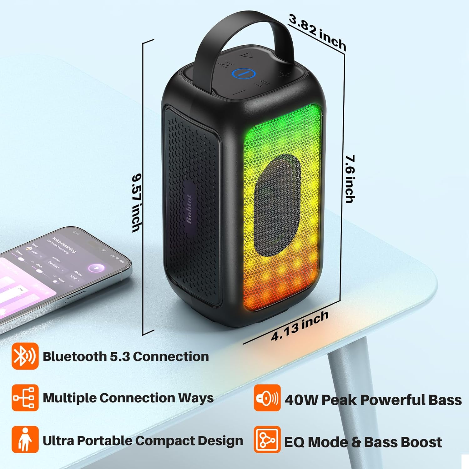 Karaoke Machine for Kids Portable Bluetooth Speaker with Wireless Microphones 5 Magic Voice Home Party Karaoke Speaker with Colorful RGB Lights Gifts for Girls Boys Black