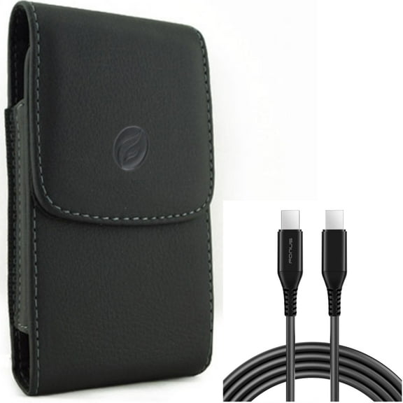 10ft Long USB-C Cable w Case Belt Clip for Samsung Galaxy S20 - PD Fast Charger Cord Power Wire [Type-C to Type-C] Sync, Leather Holster Cover Pouch Vertical R8Y fits Samsung Galaxy S20