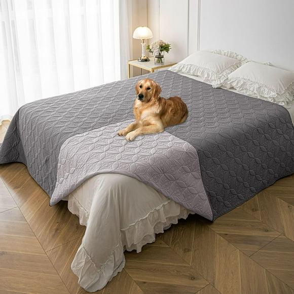 Tuffeel Couverture Imperméable pour Chien 82x102 Pouces Housses de Canapé pour Animaux, Protecteur de Meubles contre les Chiens Lavable et Réversible-Gris Clair+darkgrey