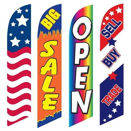 4 Advertising Swooper Flags USA Big Sale Open Sell Buy Trade