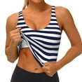 thumbnail image 3 of Picia Navy Blue And White Stripes Sports Bra for Women,Padded Strappy Sports Bras Medium Support Yoga Bra with Removable Cups,Running Yoga Bra-XX-Large, 3 of 9