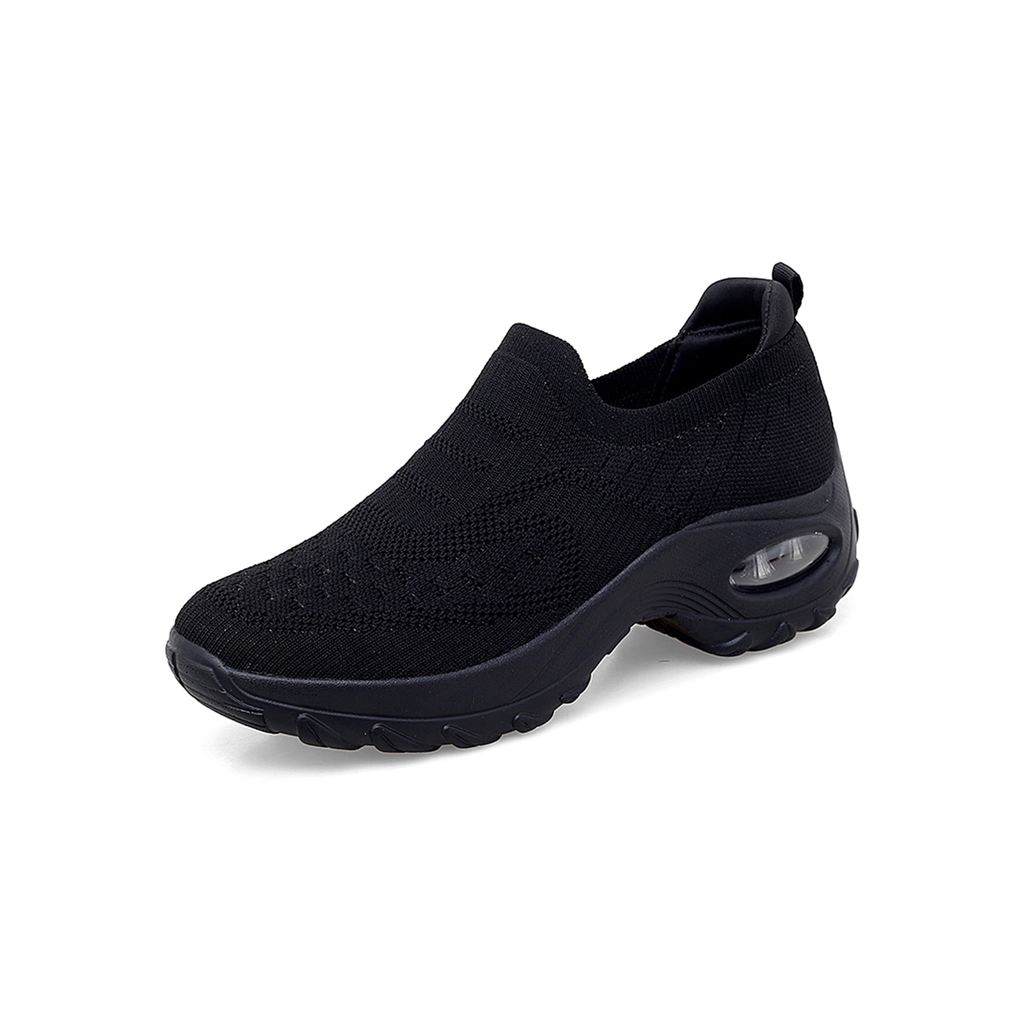 Woobling Women Athletic Shoes Air Cushion Sock Shoe Workout Sneakers Elastic Loafers Running Patchwork Slip On Sneaker Black 8.5 Walmart