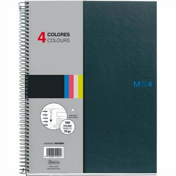 Miquelrius Carnet à Spirale Graphite A4 8.3 X 11.75, 4 Sujets, Ligné Collège