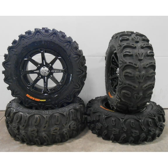 MSA Black Diesel 14" UTV Wheels 28" Bear Claw HTR Tires Kawasaki Mule Pro FXT