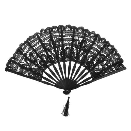 

New Lady Handmade Cotton Parasol Lace Hand Folding Fan Bridal Wedding Party Gift