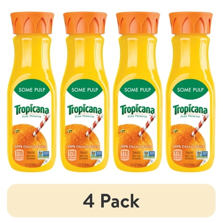(4 pack) Tropicana Pure Premium 100% Orange Juice, Some Pulp, 12 Fl Oz Bottle