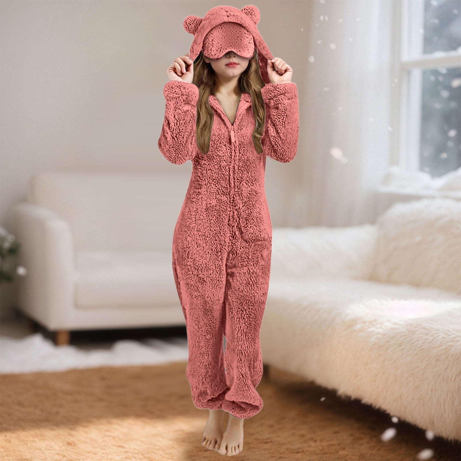 Girl Onesies Warm Animal Pajamas with Eye Mask Fleece Jumpsuits