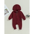thumbnail image 2 of Caoirhny Baby Boys Girls Fall Jumpsuits Long Sleeve Solid Color Zip Up Hooded Rompers Newborn Outfit, 2 of 9