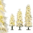 thumbnail image 6 of Demi Bonn Set of 3 Green + White Pre-Lit Christmas Trees - Snow-Flocked Tips, 30+50+70 Warm White LEDs, Metal Base, 6 of 7