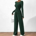 thumbnail image 6 of ibuvkizy Two Piece Sets for Women Shoulder Drop Solid Color Pocket Long Sleeved Casual Wide Draw Rope Leg Pants Fashion Two-Piece Set Round Neck Top Shirt Set Suit Green,XS, 6 of 9