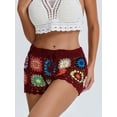 thumbnail image 6 of ZAXARRA Women Crochet Boho Shorts Colorful Hollow Out Cover Up Shorts Floral Embroidery Knit Coverup Bottoms Beachwear, 6 of 8