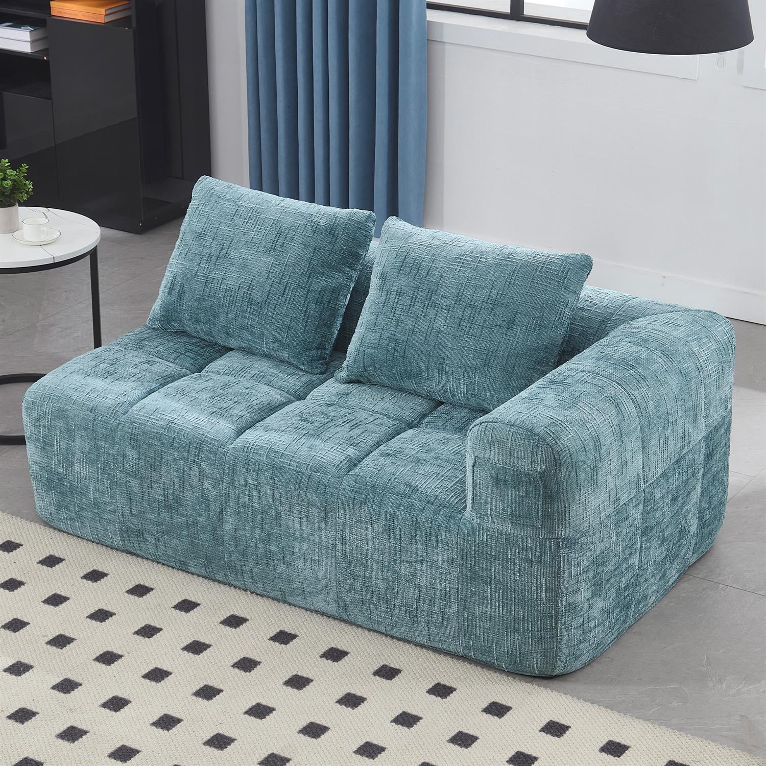 Demi Bonn 62" Plush Chenille Loveseat Sofa, Modular Sleeper for Living Room, Bedroom, Apartment Lounge, Stylish & Comfortable Couch, Blue