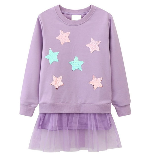 MEZZALL Chandail à Col Rond pour Enfant Style Dessin Animé Filles Chandail à Capuchon Demi-Jupe Adorable pour Tout-Petits Usage Quotidien, Violet, 4-5 Ans