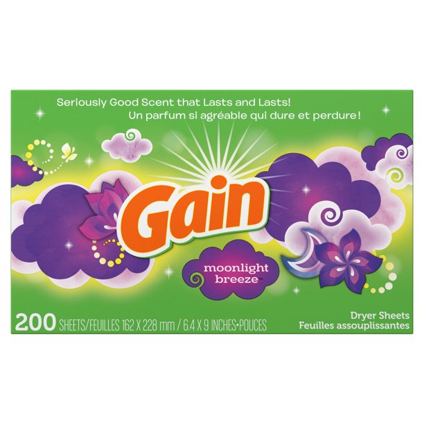 Gain Dryer Sheets, Moonlight Breeze Scent, 200 Count