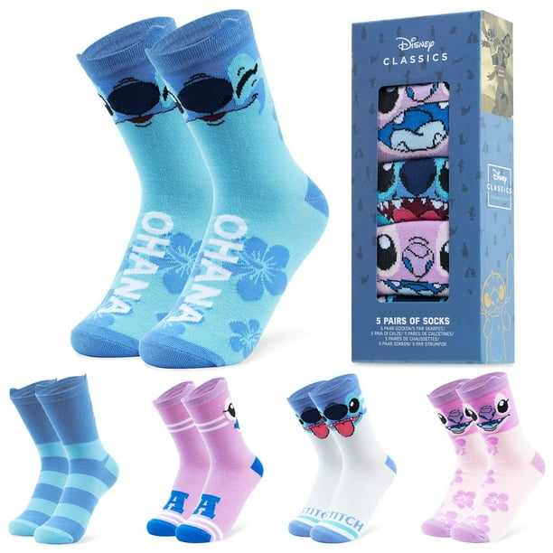 Calcetines de becerro Disney para mujer, paquete novedoso de 5, regalo suave, rosa y azul