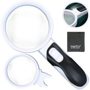 MagniPros Magnifying Glass with Bright LED Lights and 10X   5X Illuminated 2 Lens set & Cleaning Cloth Ideal for Seniors, Maps, Macular Degeneration, Jewelry, Watch & Computer Repair