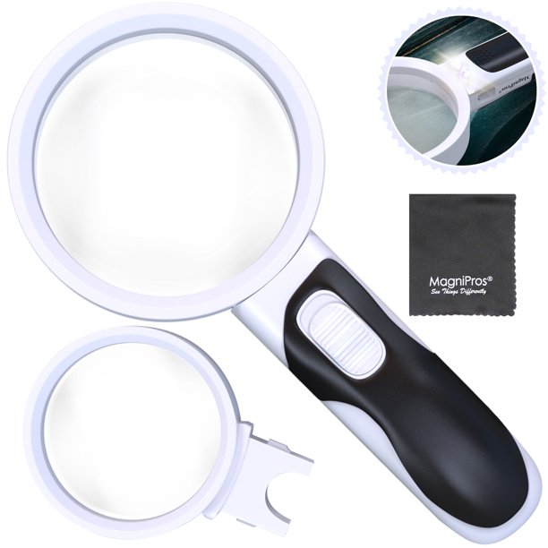 Magnipros Magnifying Glass With Bright Led Lights And 10x 5x Illuminated 2 Lens Set Cleaning Cloth Ideal For Seniors Maps Macular Degeneration Jewelry Watch Computer Repair Walmart Com Walmart Com