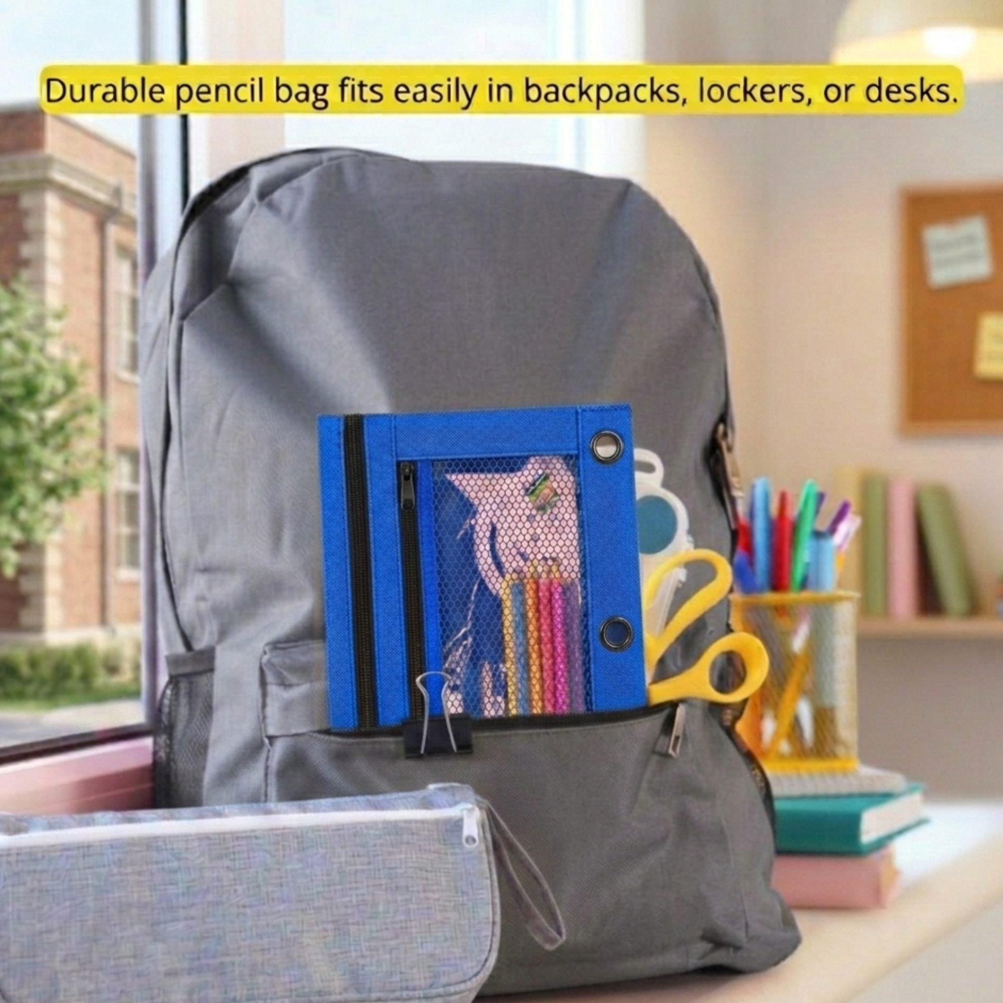 School Supply Boxes | 3 Ring Pencil Bag / Binder Pouch  | 96 Pack | Blue Pencil Bag / Binder Pouch