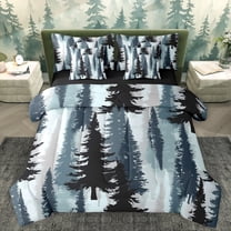 Homewish Blue Pine Tree Twin Bedding Sets 7-Piece, Vintage Western Countryside Bedding Comforter Set, Teens Adult Men Reversible Sheet Sets, Luxury Bedroom Decor