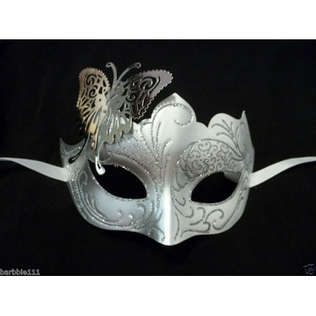 White Silver Butterfly laser cut Mardi Gras Masquerade Mask Adult