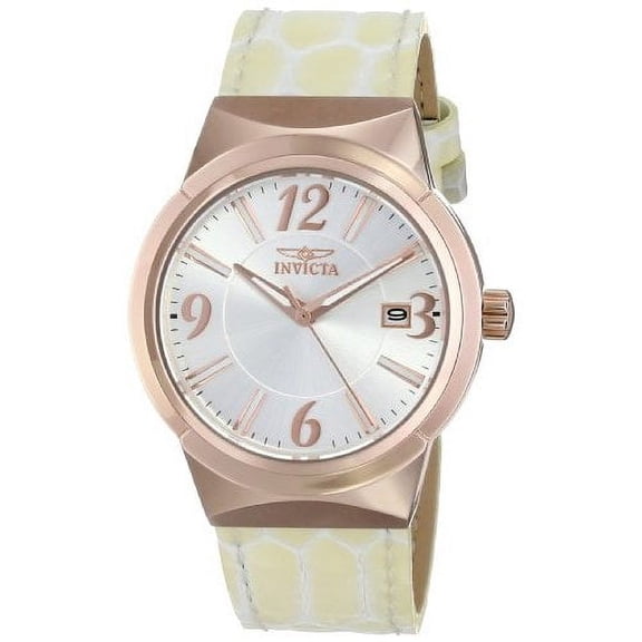 Invicta Women's 15411 Angel Silver Dial Rose Gold Steel Beige Leather Strap Watch