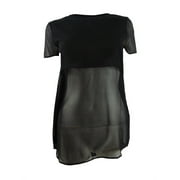 DKNYC Women's Sheer Layered Crew Neck Silk Blend Blouse (P, Black)