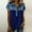 *Blue, variant on Women's Notch Collar Patchwork Denim Short Sleeve Shirt ,Trendy Casual Blouse Blue,Womens Plus XL